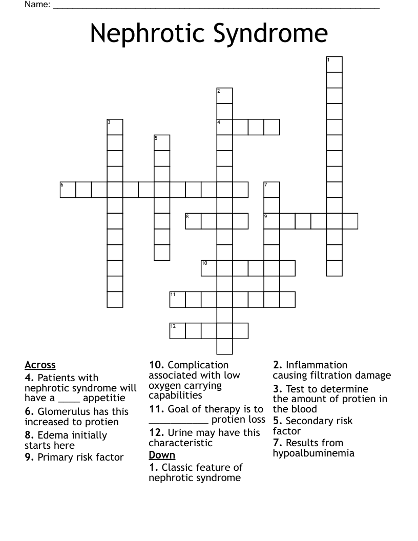 Nephrotic Syndrome Crossword