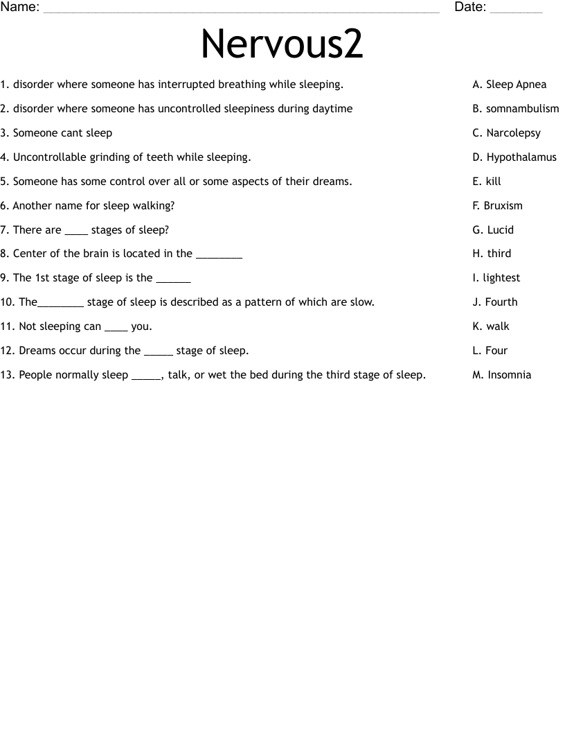 Nervous2 Worksheet