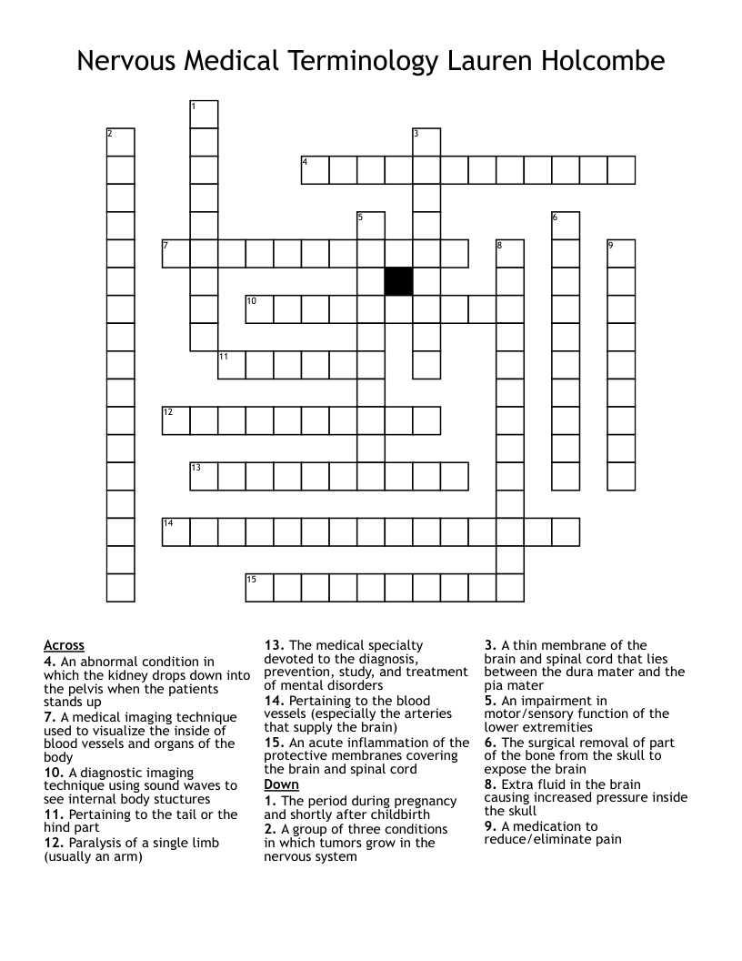 Nervous Medical Terminology Lauren Holcombe Crossword