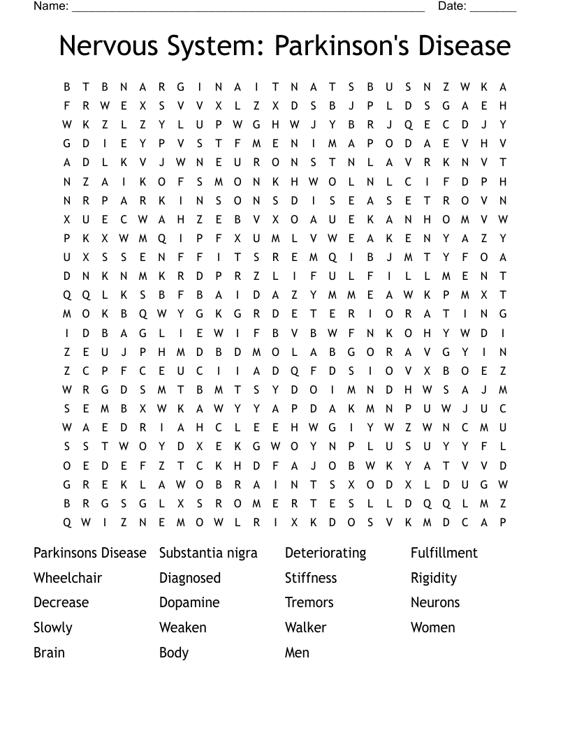 Nervous System: Parkinson's Disease Word Search