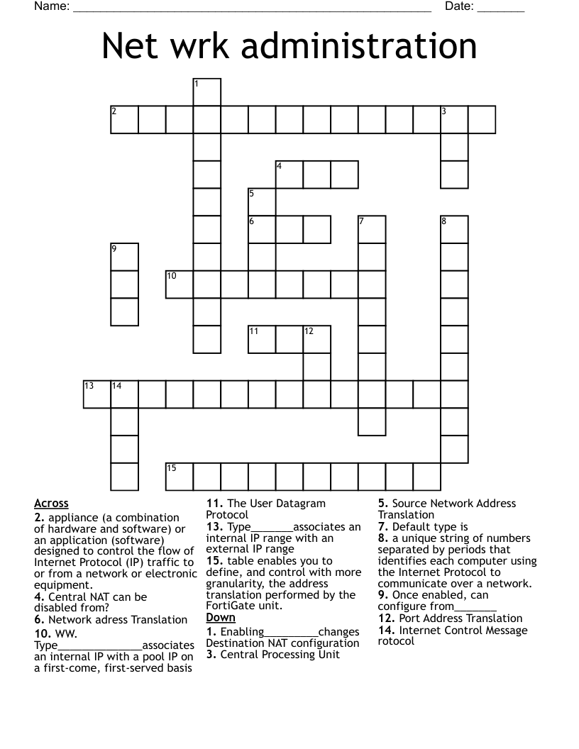 Net wrk administration  Crossword