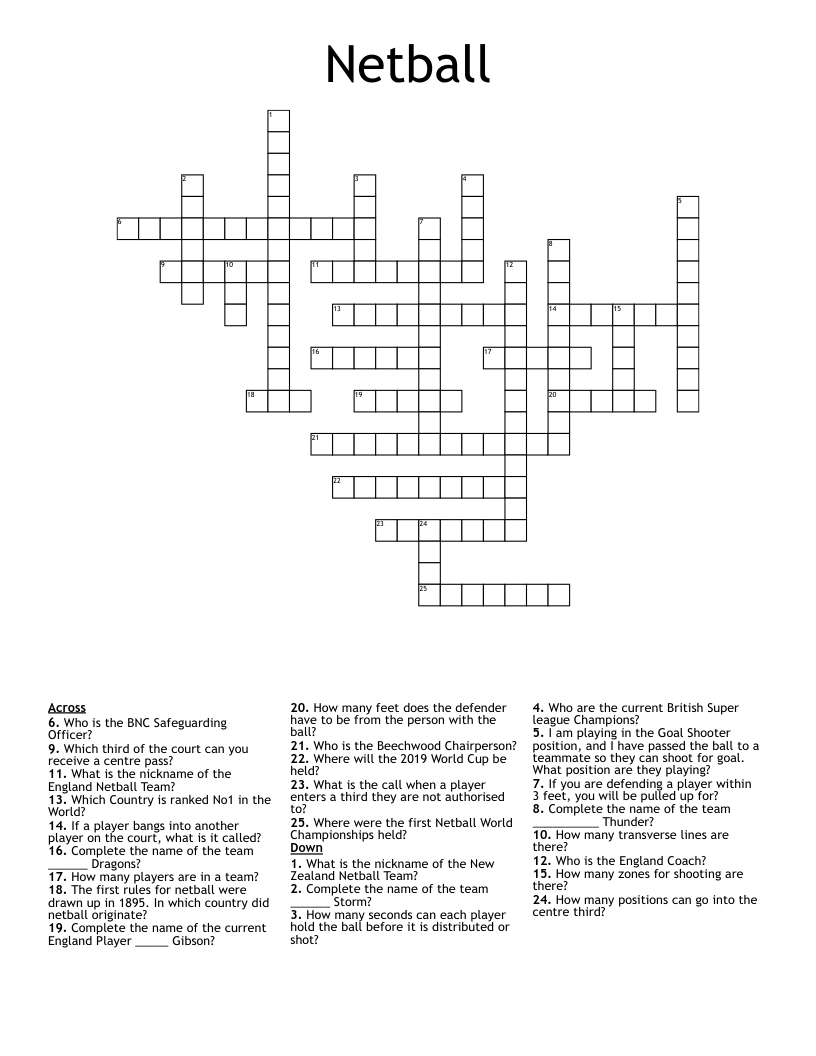 Netball Crossword