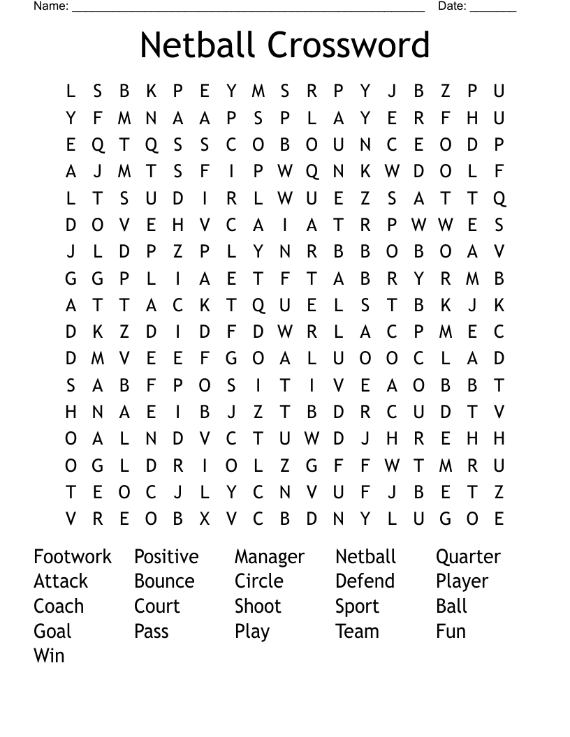 Netball Crossword Word Search