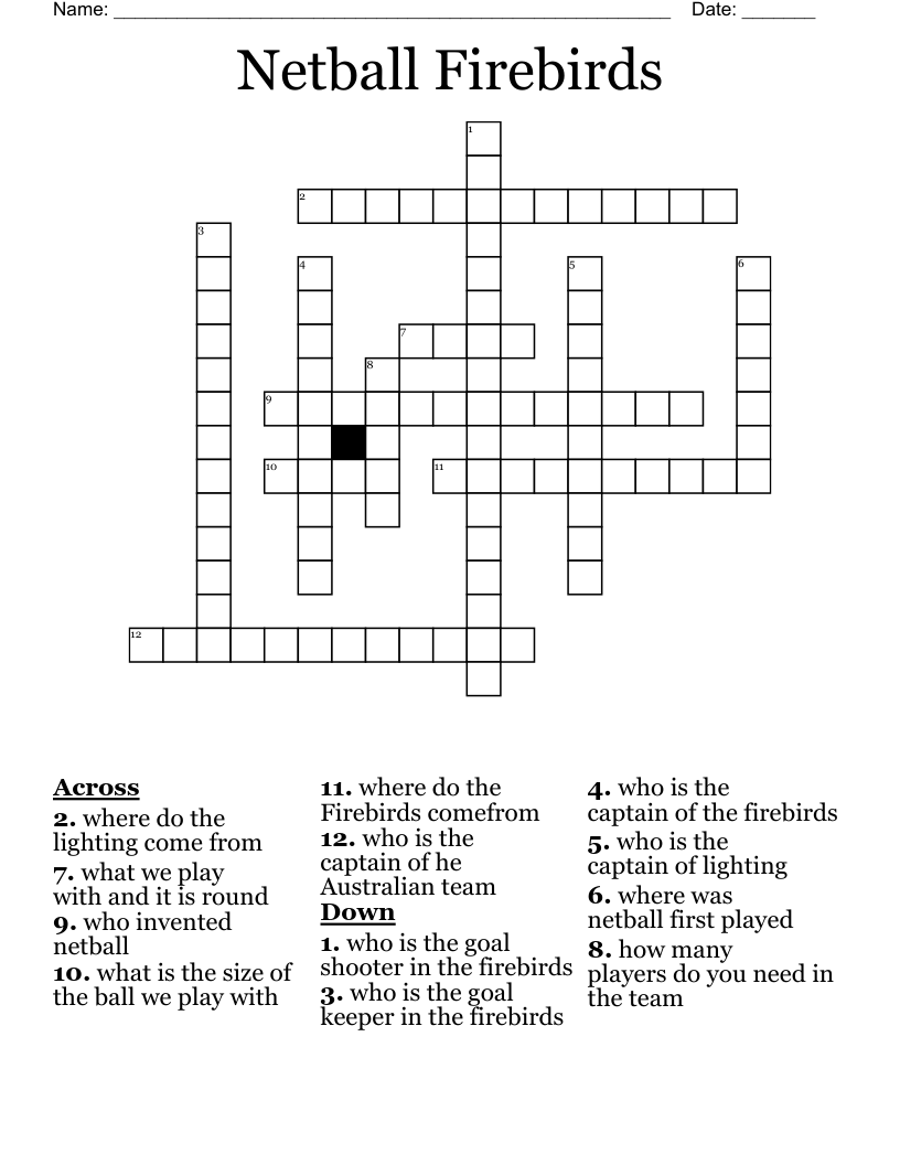 Netball Firebirds Crossword