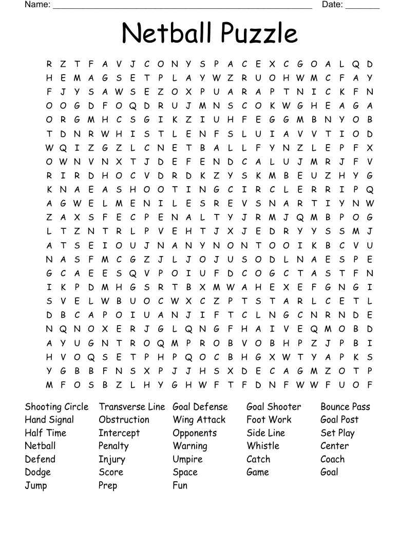 Netball Puzzle Word Search