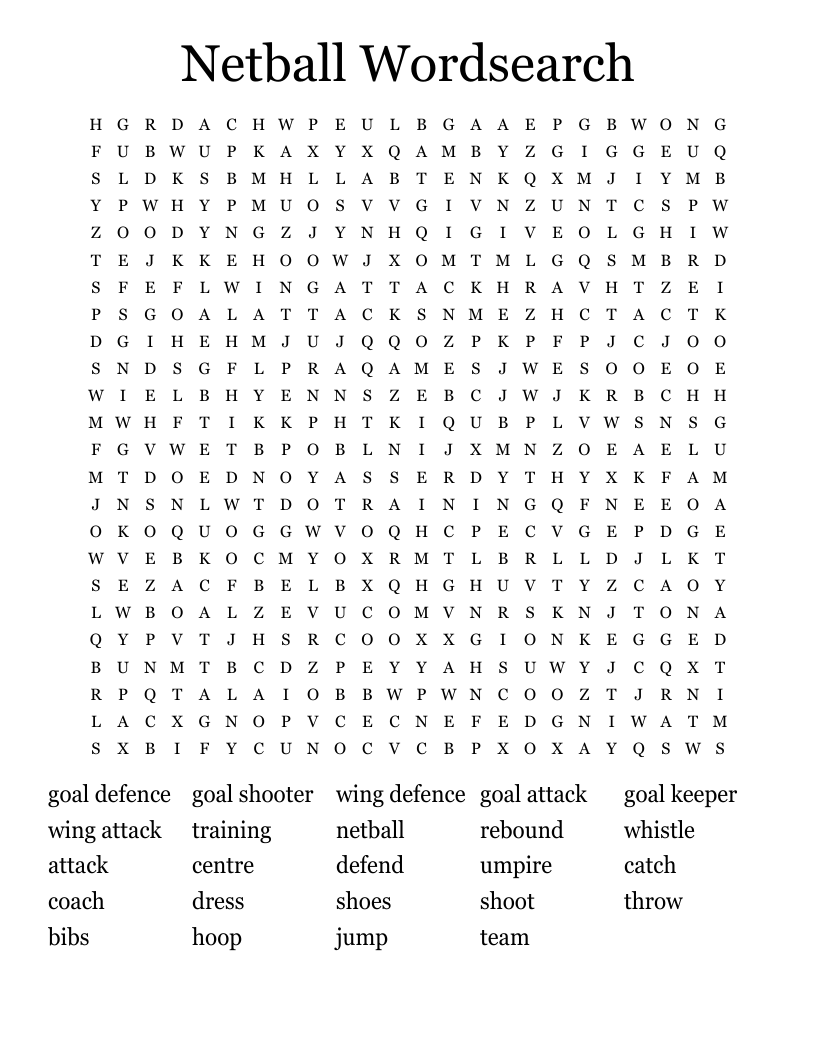 Netball Wordsearch