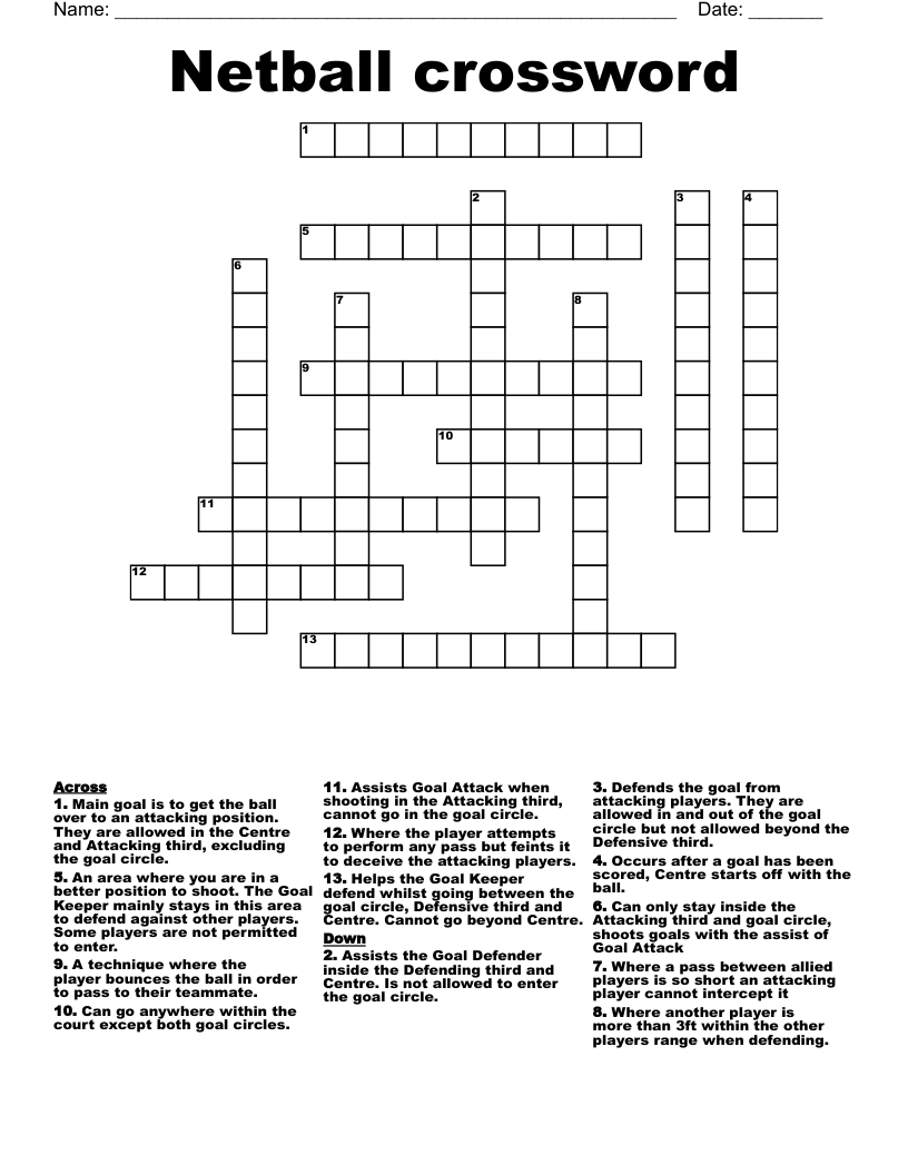 Netball crossword 