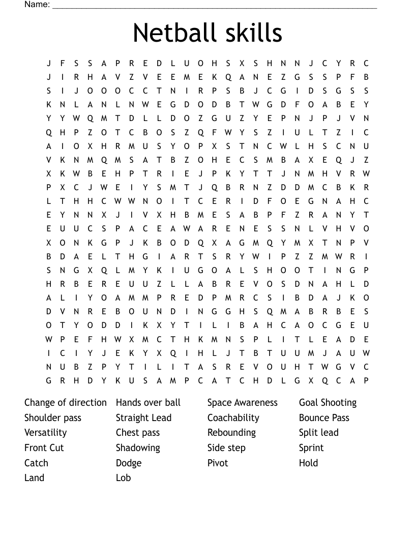 Netball skills Word Search