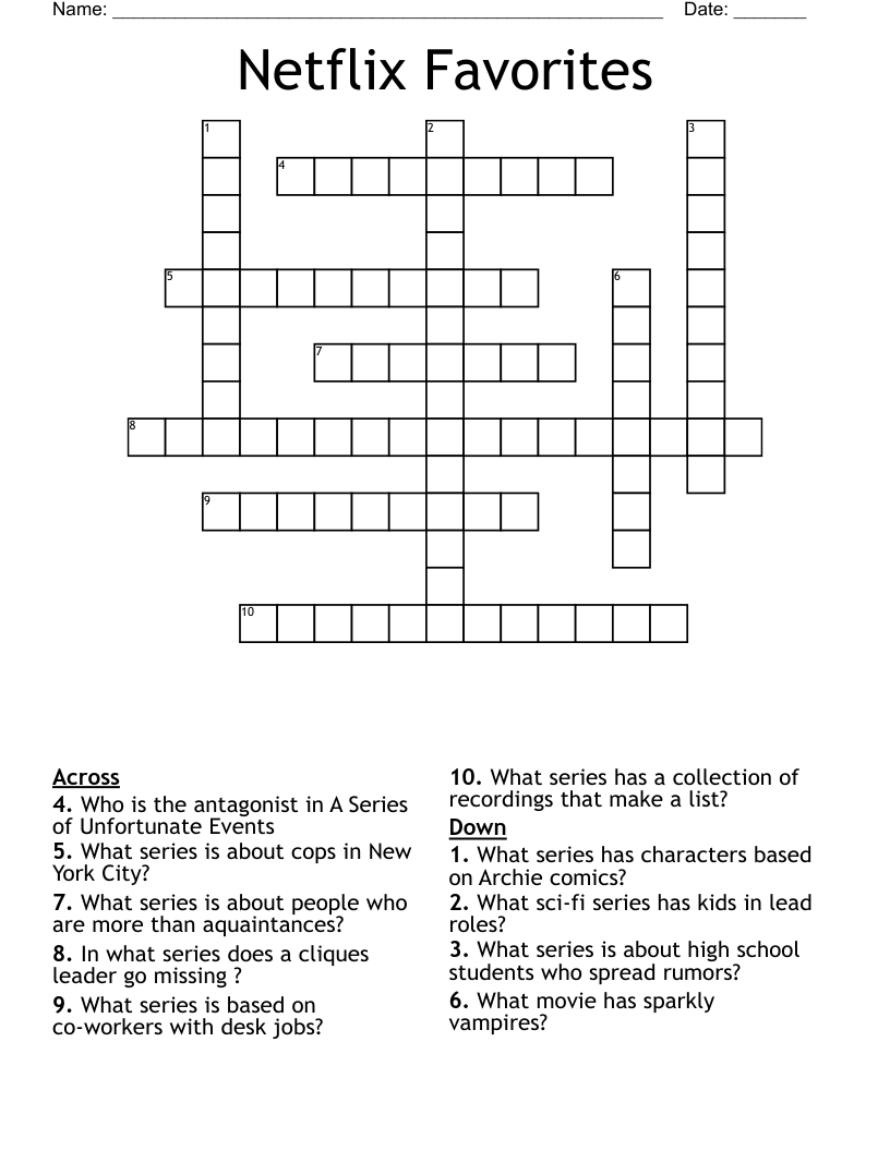 Netflix Favorites  Crossword
