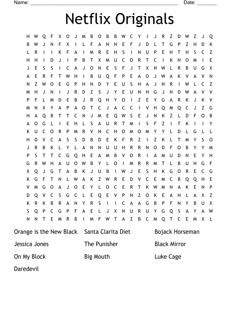 Netflix Originals  Word Search