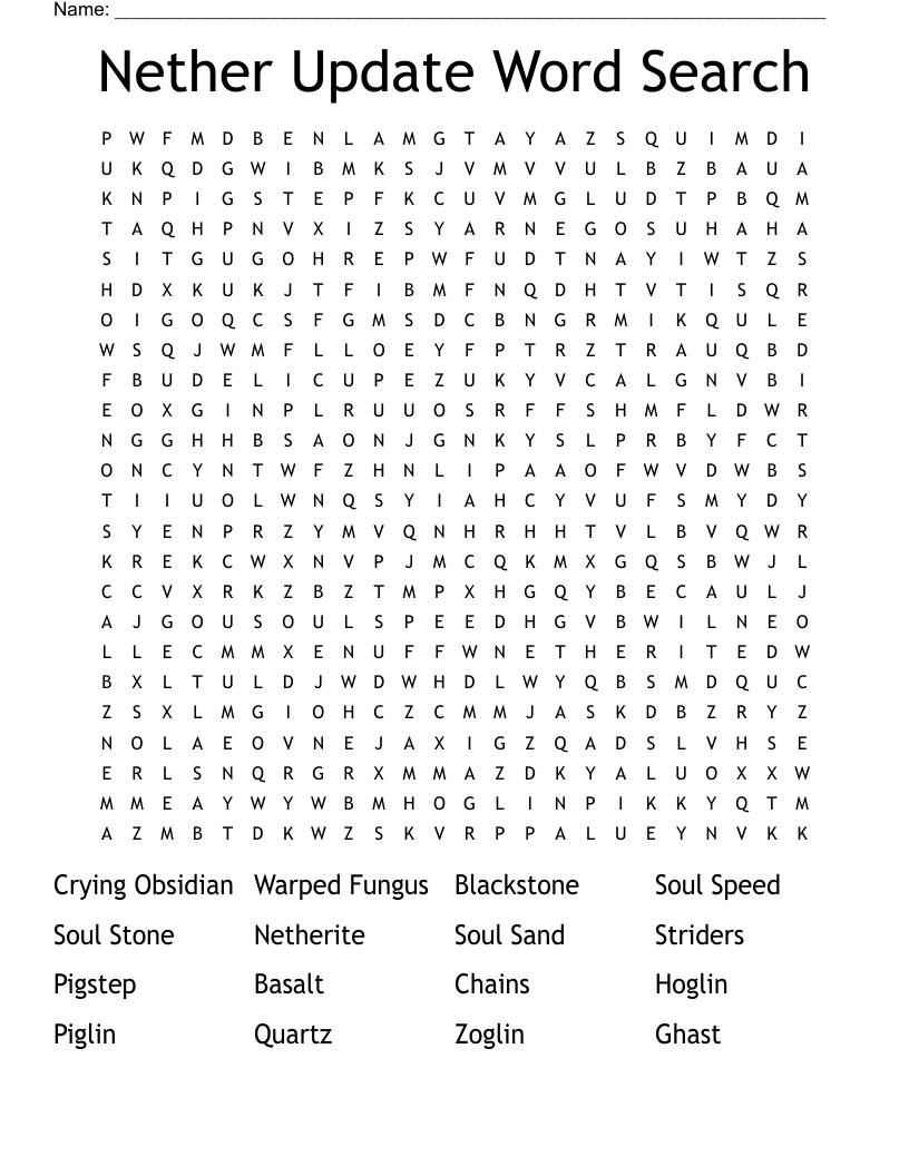 Nether Update Word Search