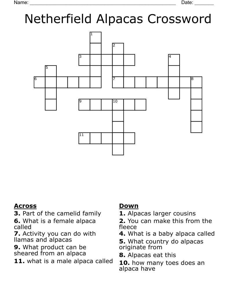 Netherfield Alpacas Crossword