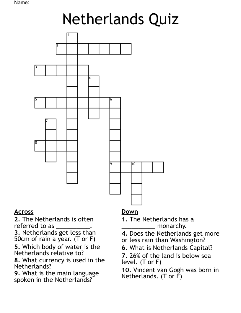 Netherlands Quiz Crossword