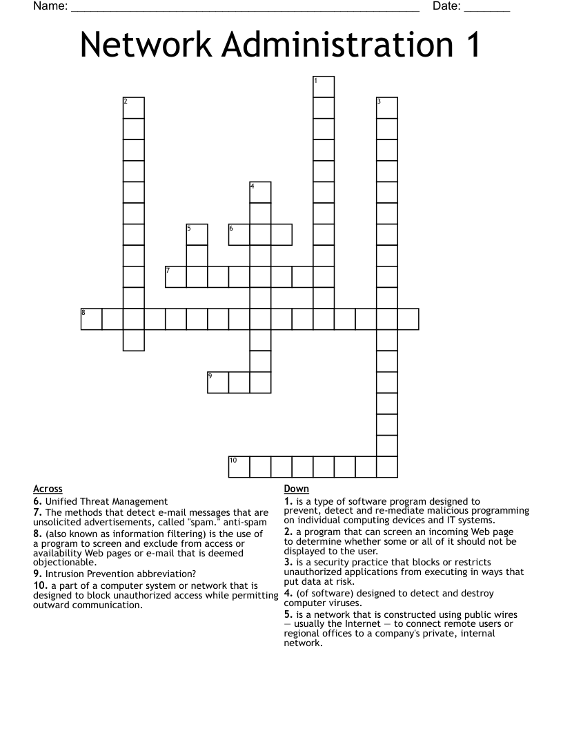 Network Administration 1 Crossword