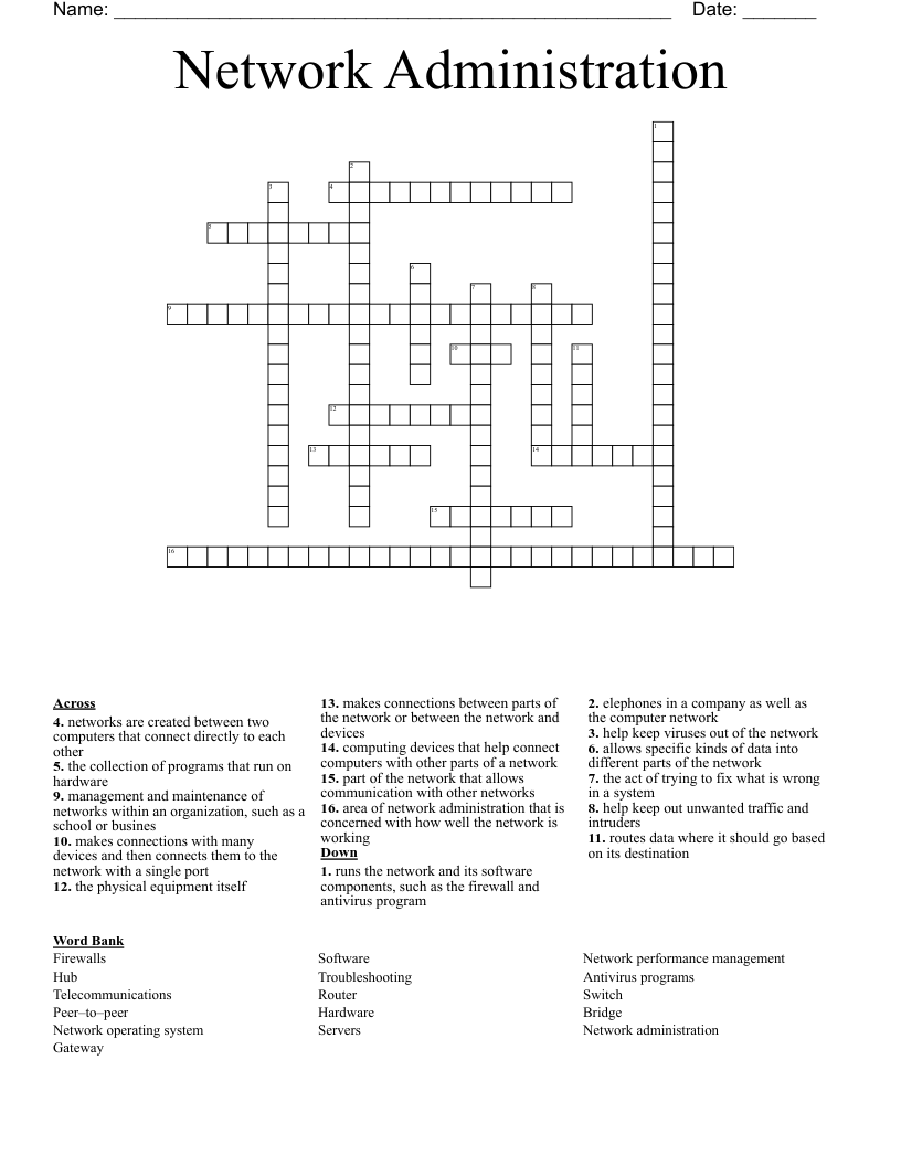 Network Administration Crossword