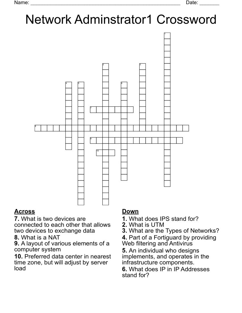 Network Adminstrator1 Crossword