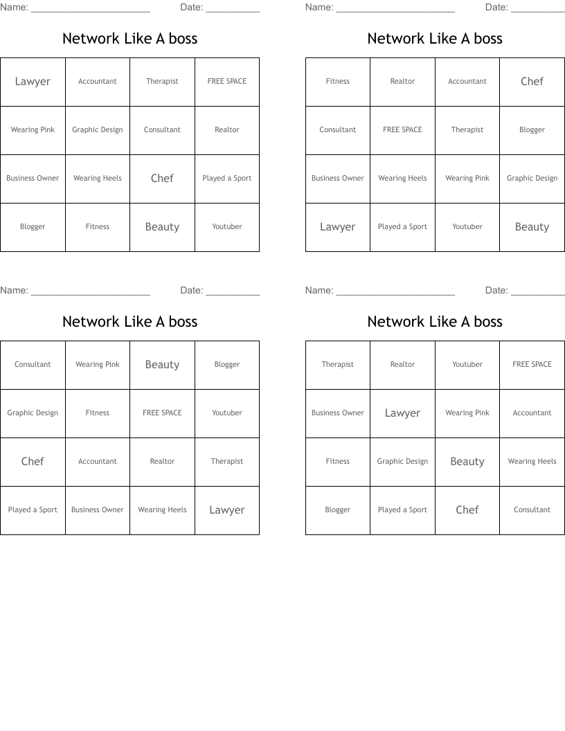 Network Like A boss Bingo Cards