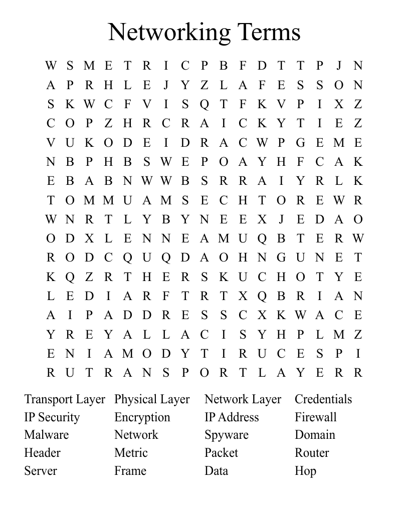 Networking Terms  Word Search