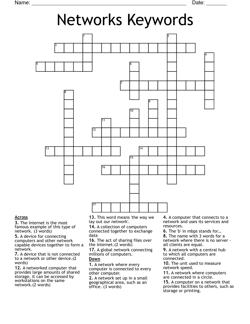 Networks Keywords Crossword