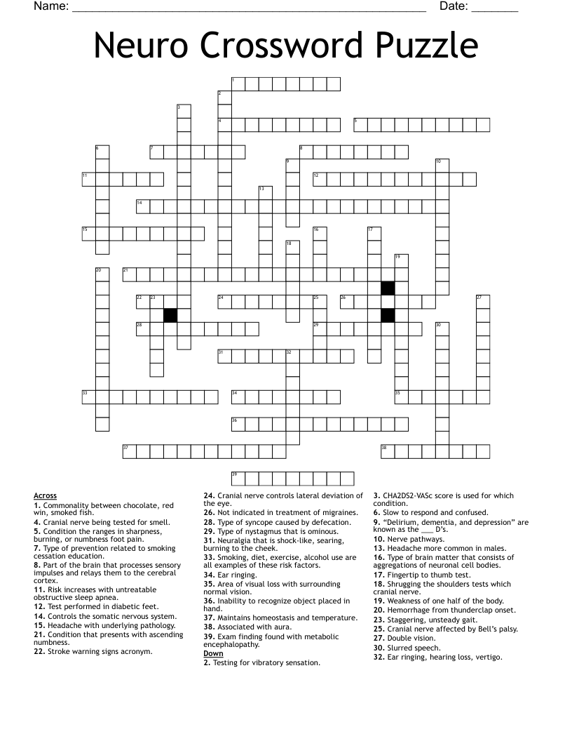 Neuro Crossword Puzzle