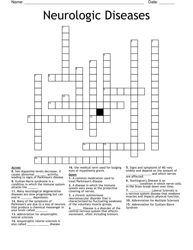 Neurologic Diseases Crossword