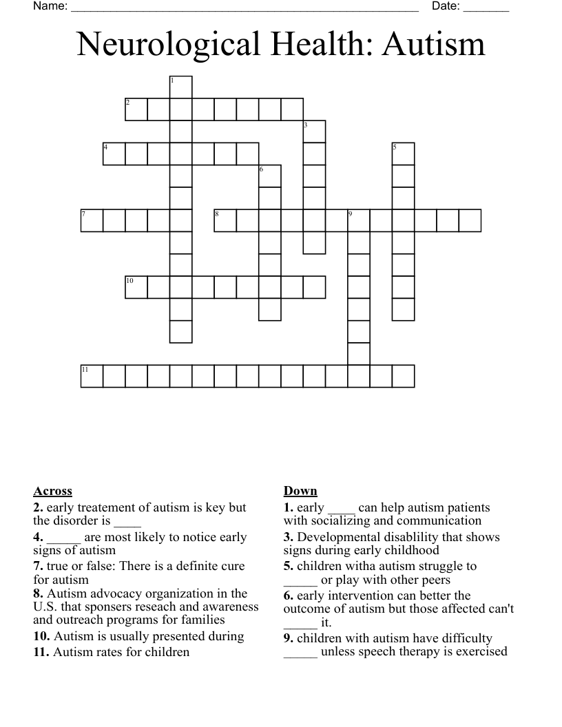Neurological Health: Autism Crossword