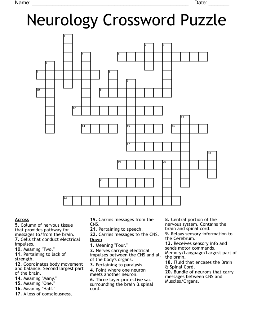 Neurology Crossword Puzzle
