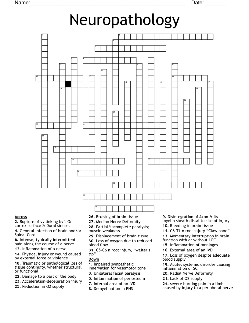 Neuropathology Crossword