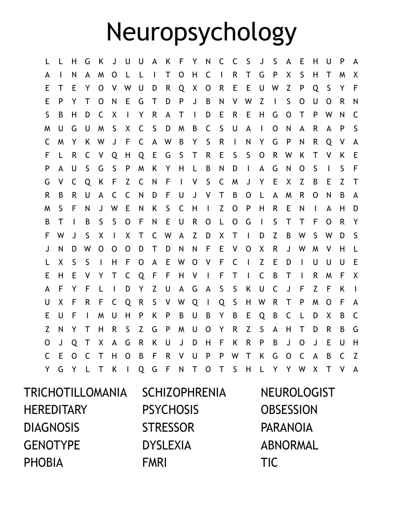 Neuropsychology Word Search
