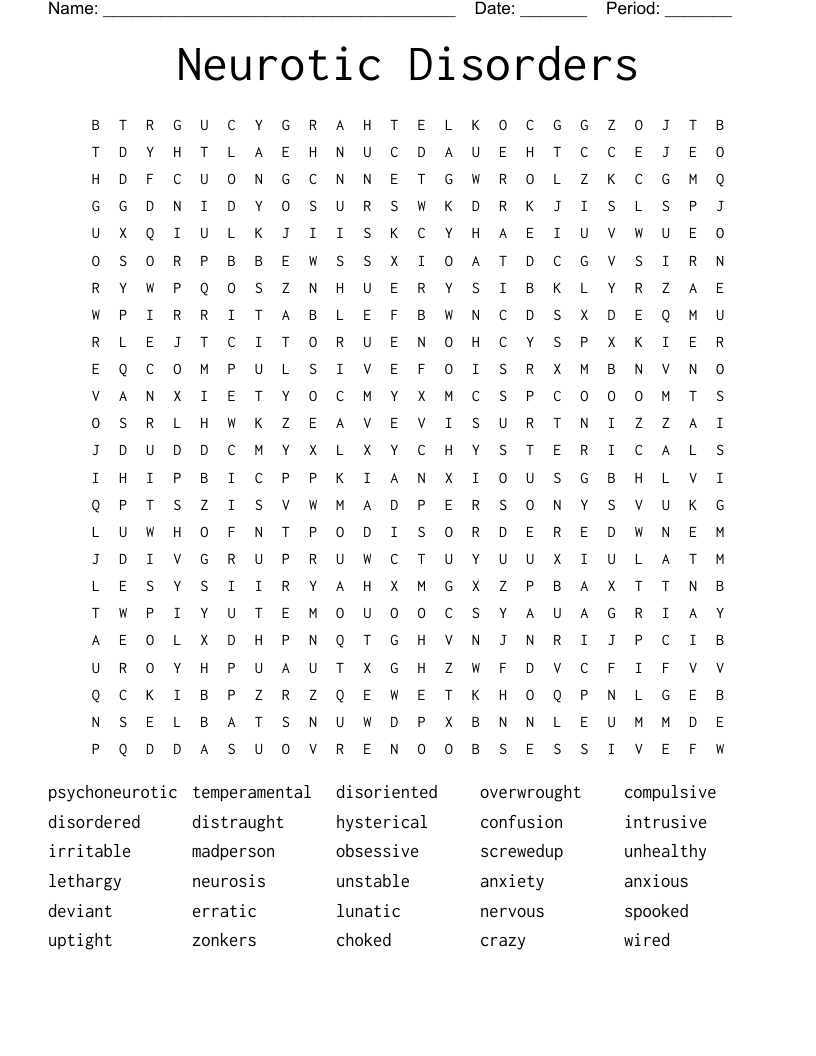 Neurotic Disorders Word Search