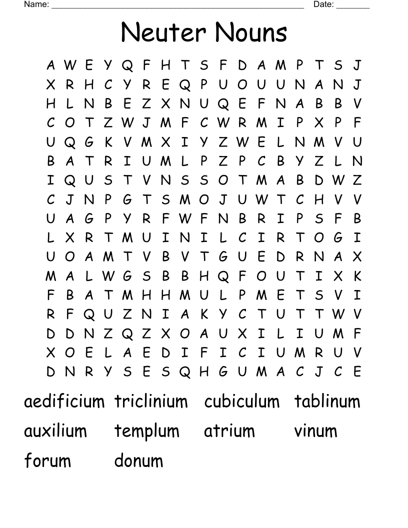 Neuter Nouns Word Search