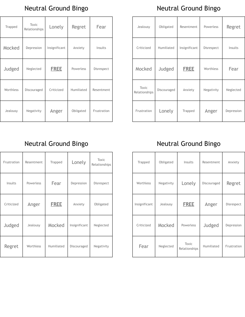 Neutral Ground Bingo 