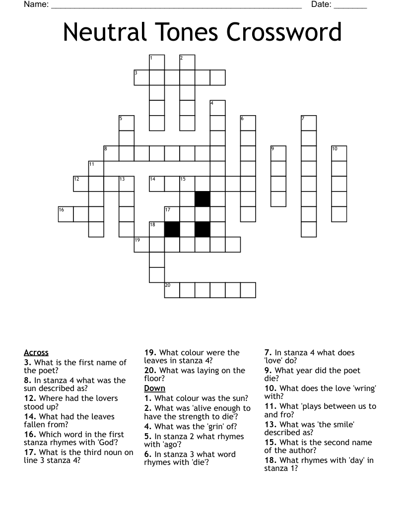 Neutral Tones Crossword