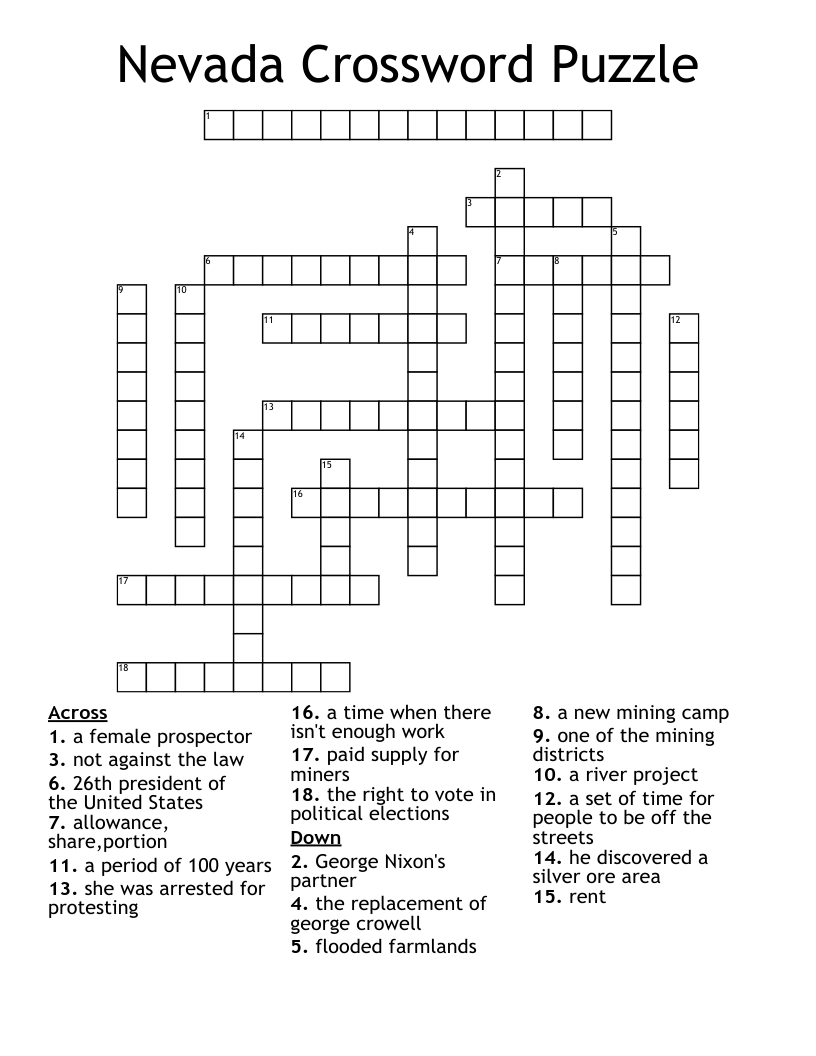 Nevada Crossword Puzzle