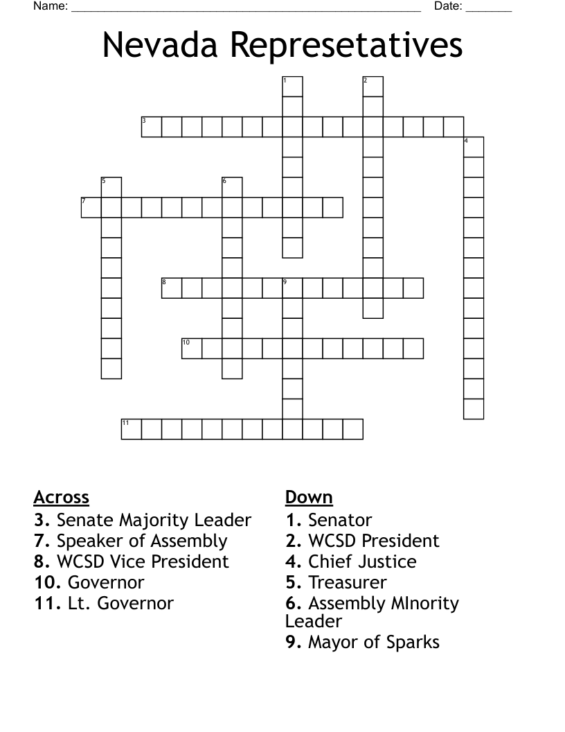 Nevada Represetatives Crossword
