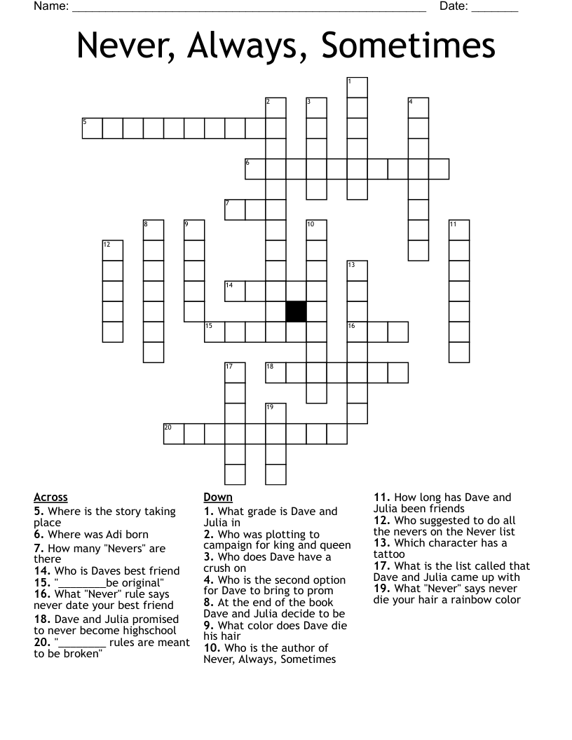 Never, Always, Sometimes  Crossword
