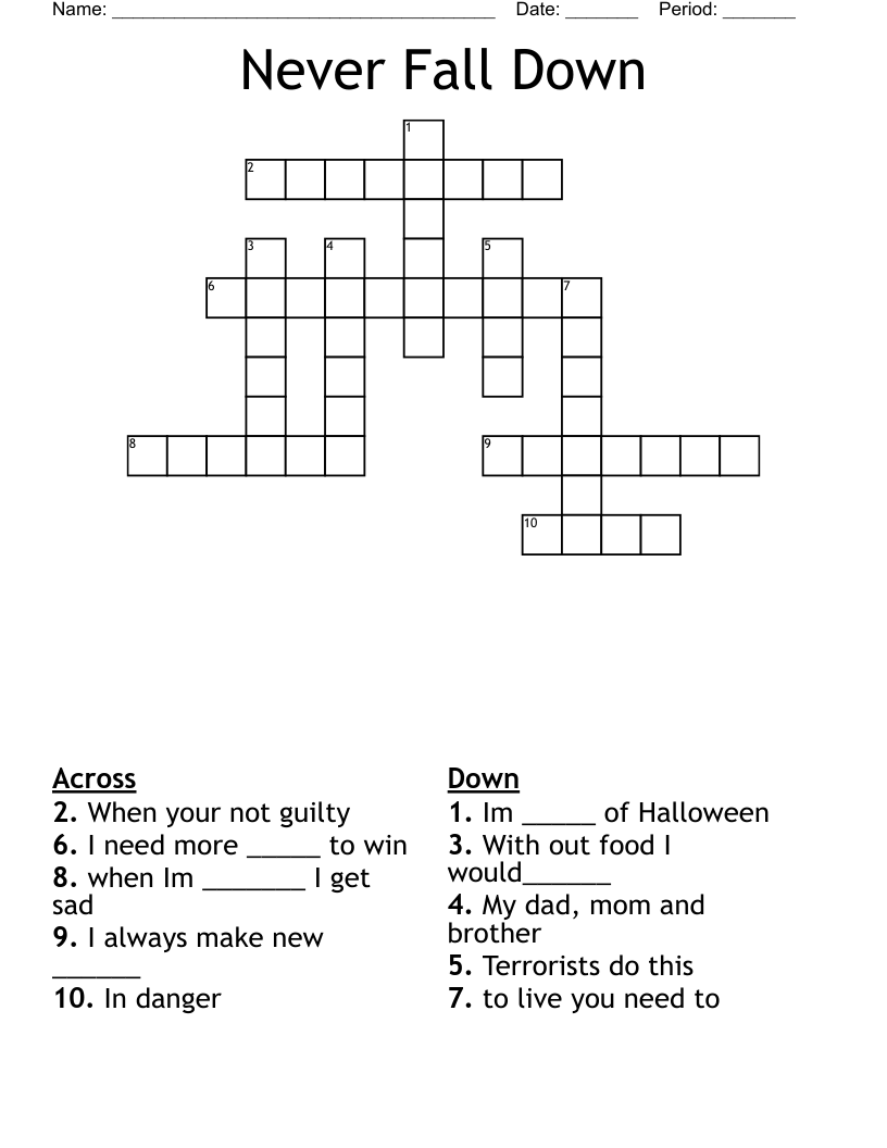 Never Fall Down Crossword