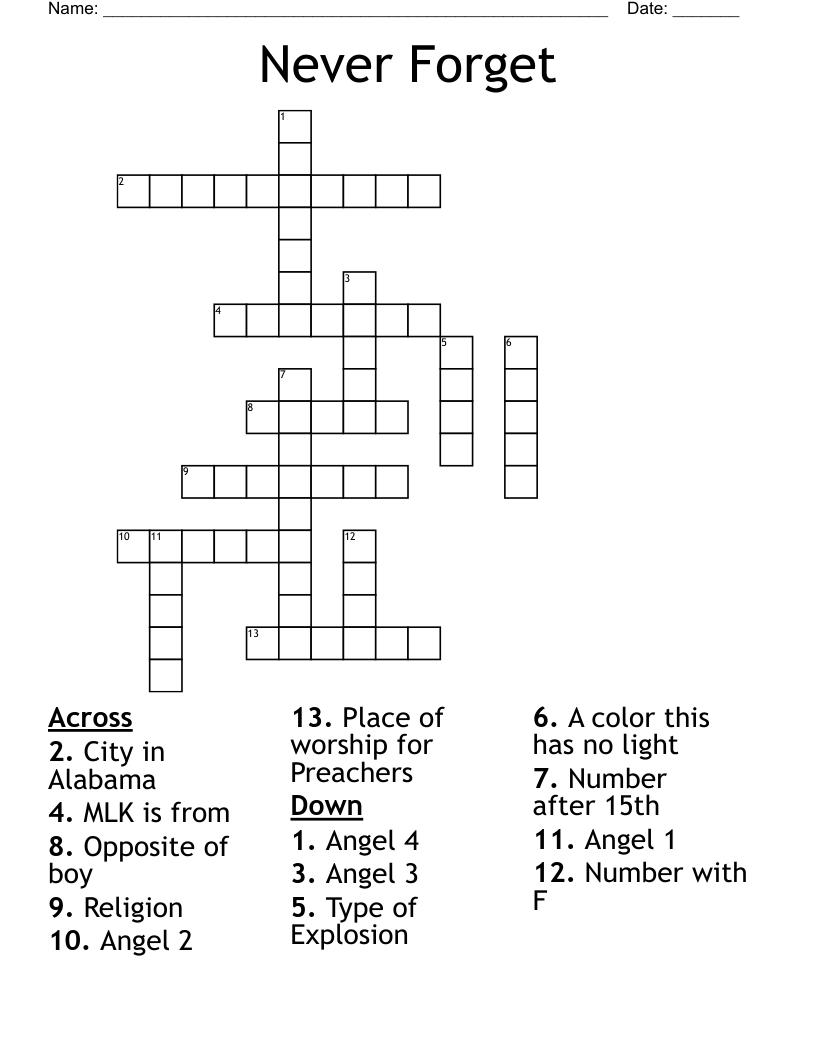 Never Forget Crossword