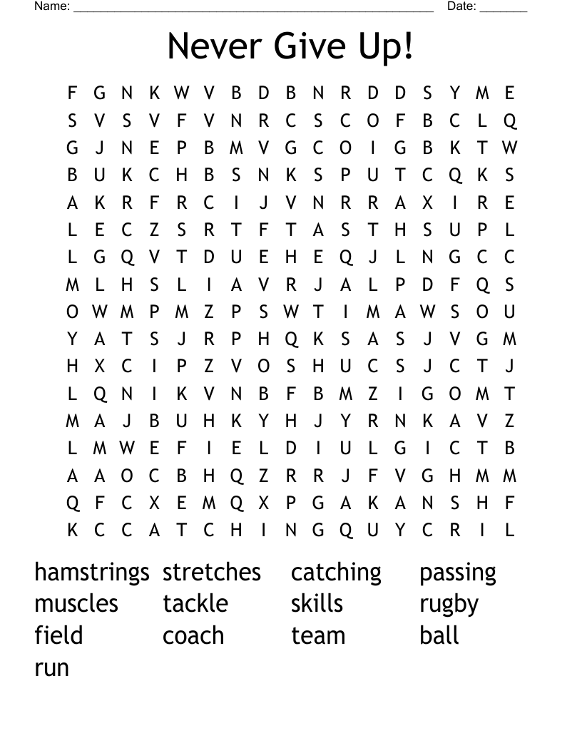 Never Give Up! Word Search
