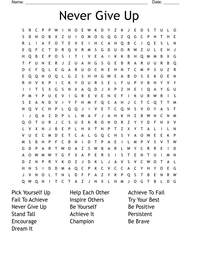 Never Give Up Word Search