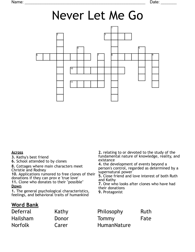 Never Let Me Go Crossword