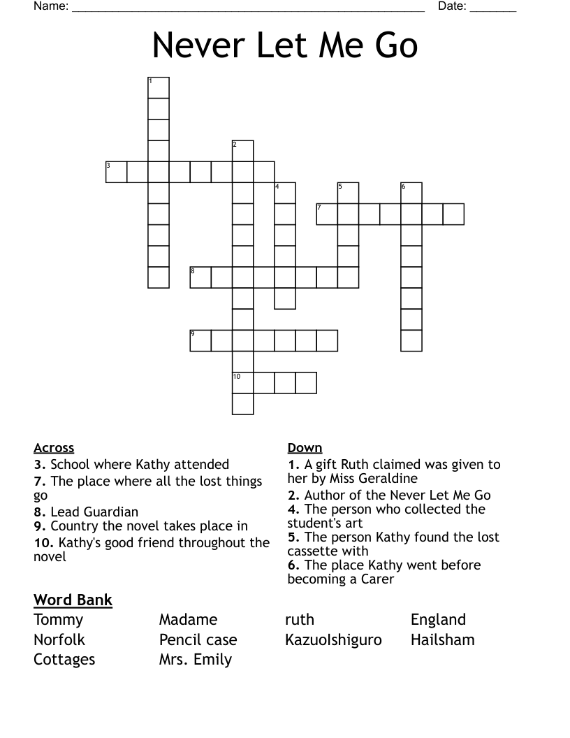 Never Let Me Go Crossword