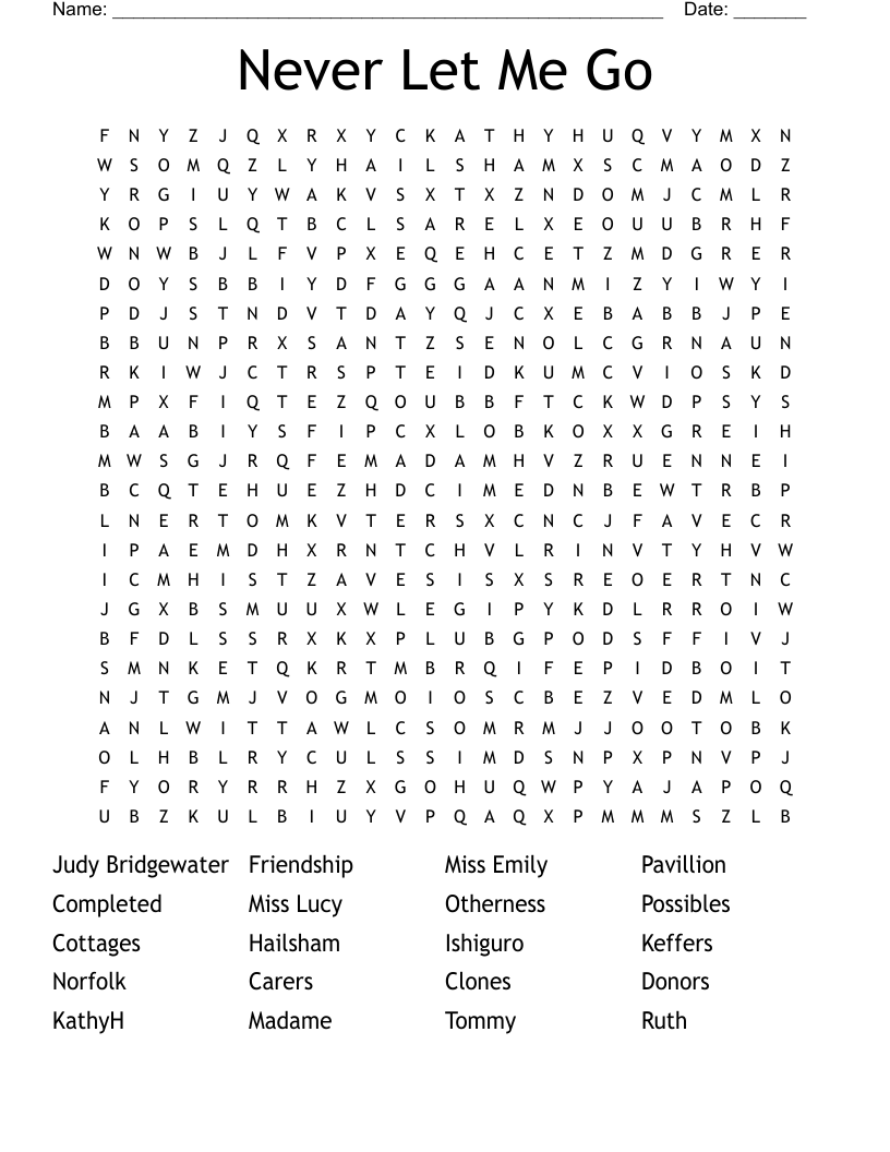 Never Let Me Go Word Search
