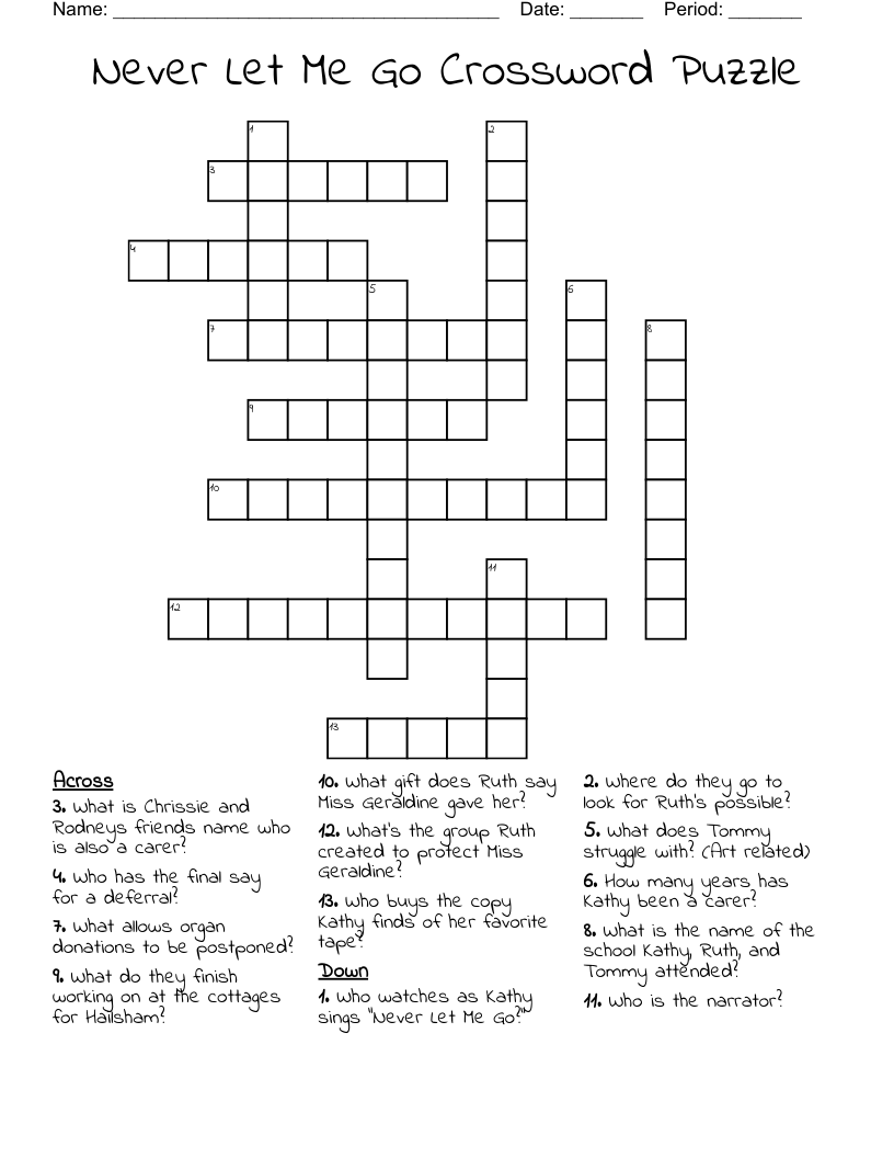 Never Let Me Go Crossword Puzzle