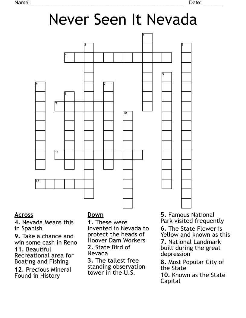 Never Seen It Nevada Crossword