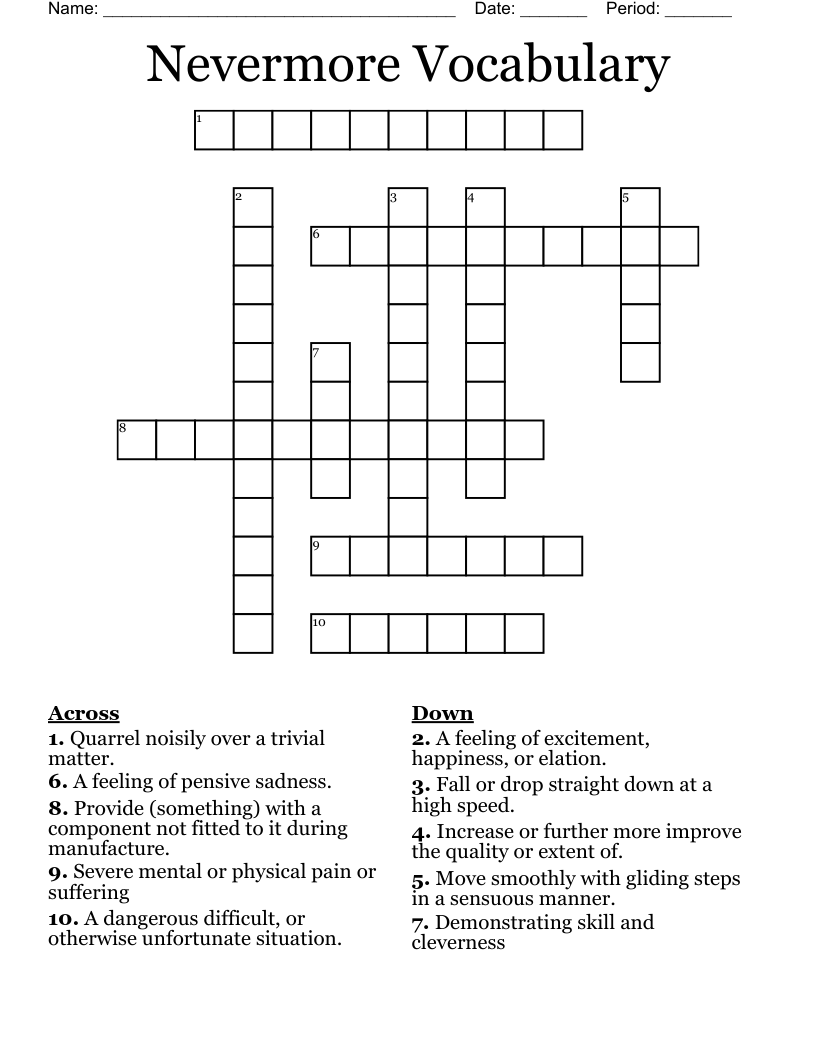 Nevermore Vocabulary  Crossword