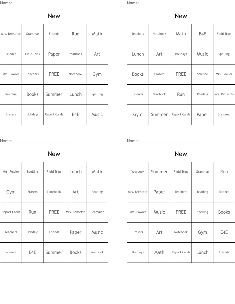 New Bingo Cards