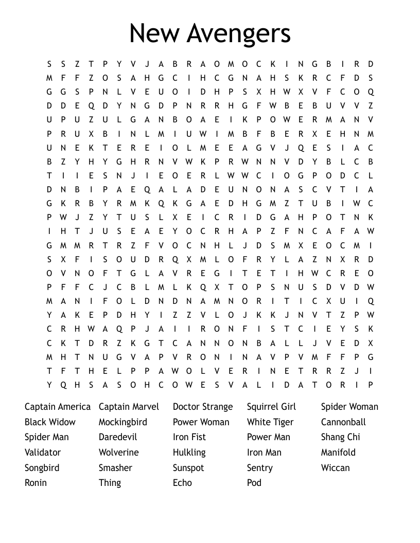 New Avengers Word Search