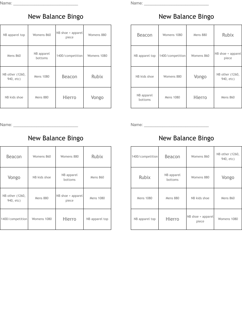 New Balance Bingo 