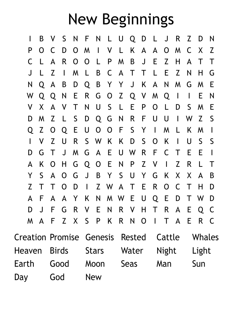 New Beginnings Word Search